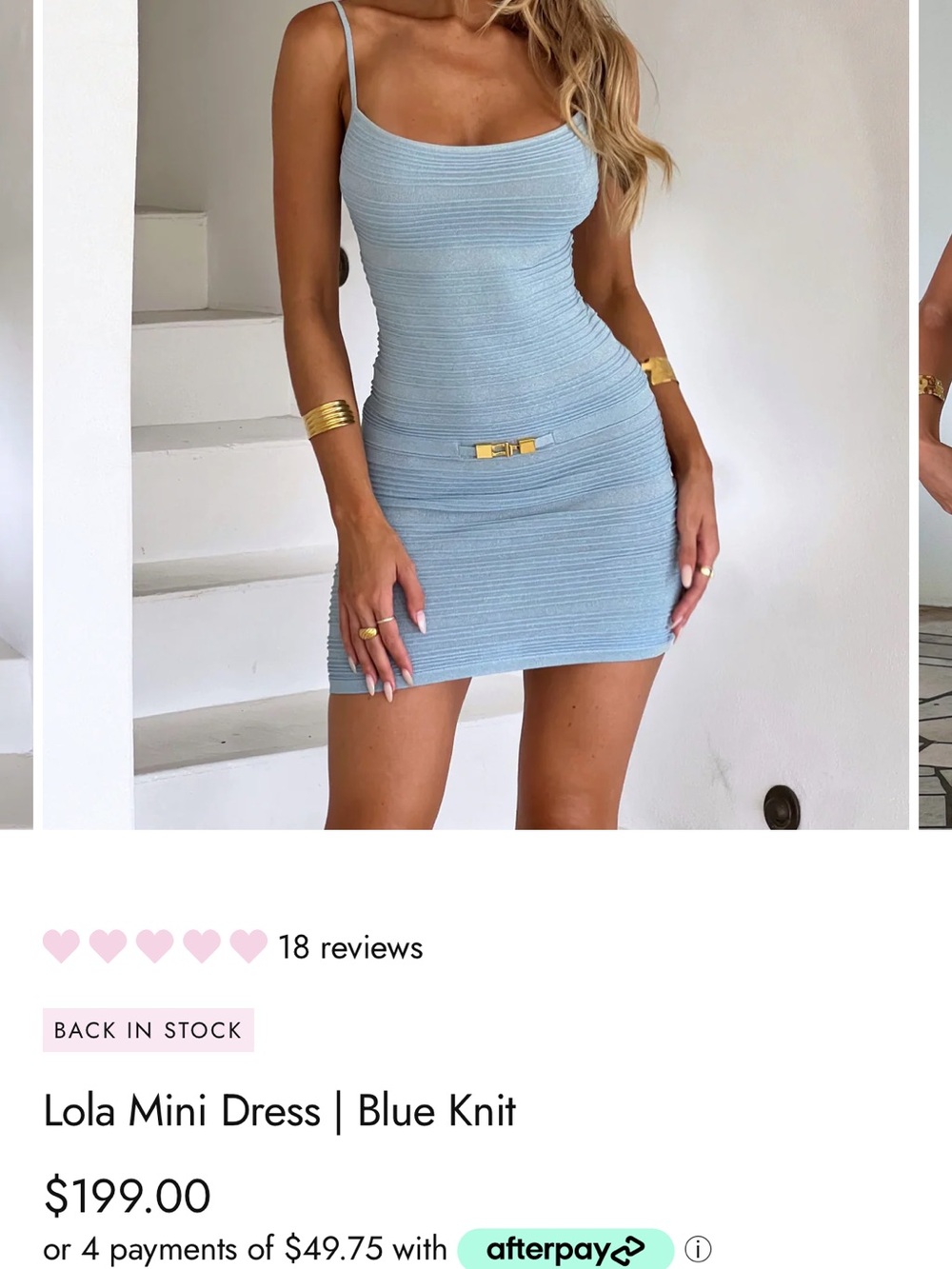 Lola Blue Knit Mini Dress with Spaghetti Straps